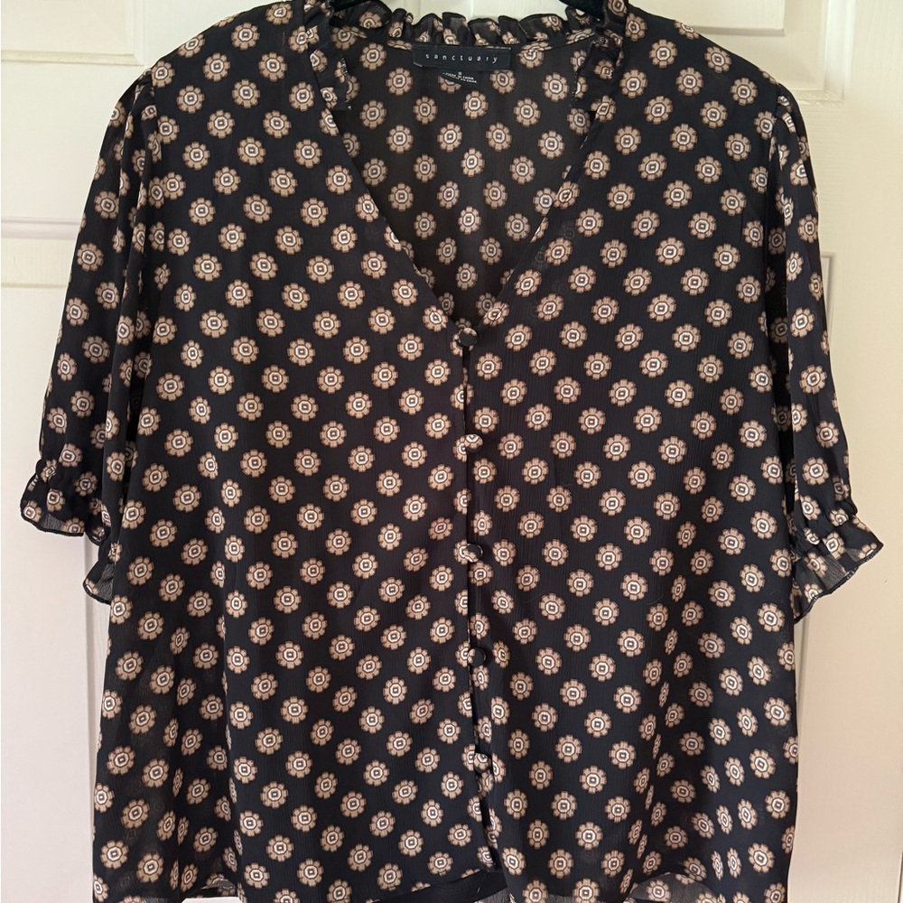 Floral Patterned Black Blouse